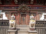 Kathmandu Patan 02-1 Rato Red Machhendranath Temple One Of The Carved Doorways Guarded By Two Lions